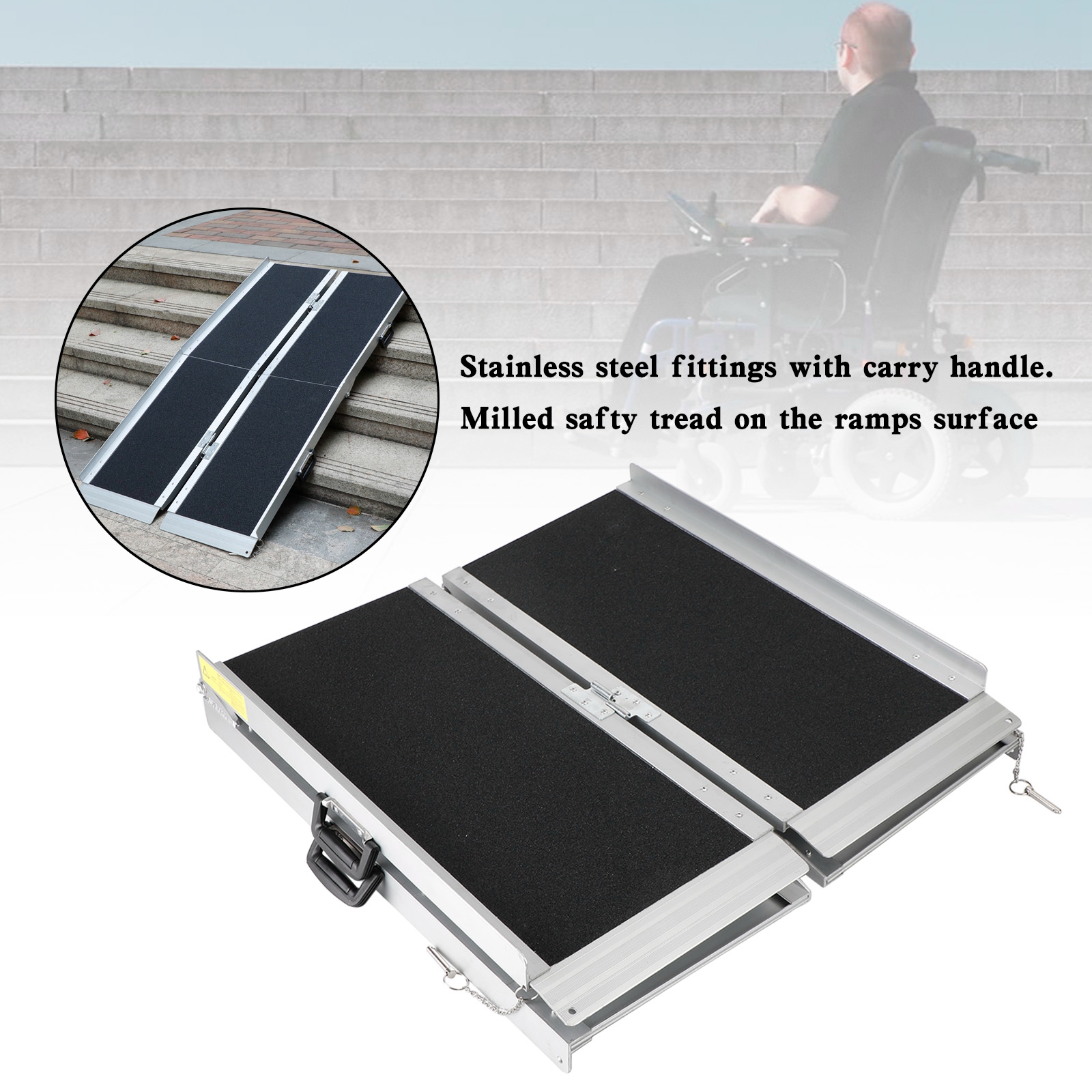 5FT Portable Wheelchair Ramp Non Skid Aluminum Foldable Mobility ...