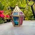thumbnail image 5 of In the Breeze 9206 — Teal & Pink Mini Hex Tealight Lantern — Moroccan-Style Boho Chic Tealight Glass and Metal Tabletop Lantern, 5 of 5