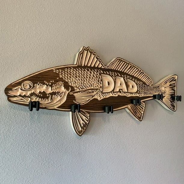 Wood Redfish Fishing Rod Holder Wall Mounted Fishing Rod Storage Rack  Father's Day Gift 