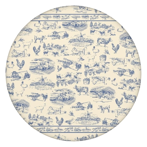 Round Tablecloth Bohemian Aesthetic Style, Waterproof Vinyl Table Cover, Backed, Elastic Edge for 44-50 Inch Table