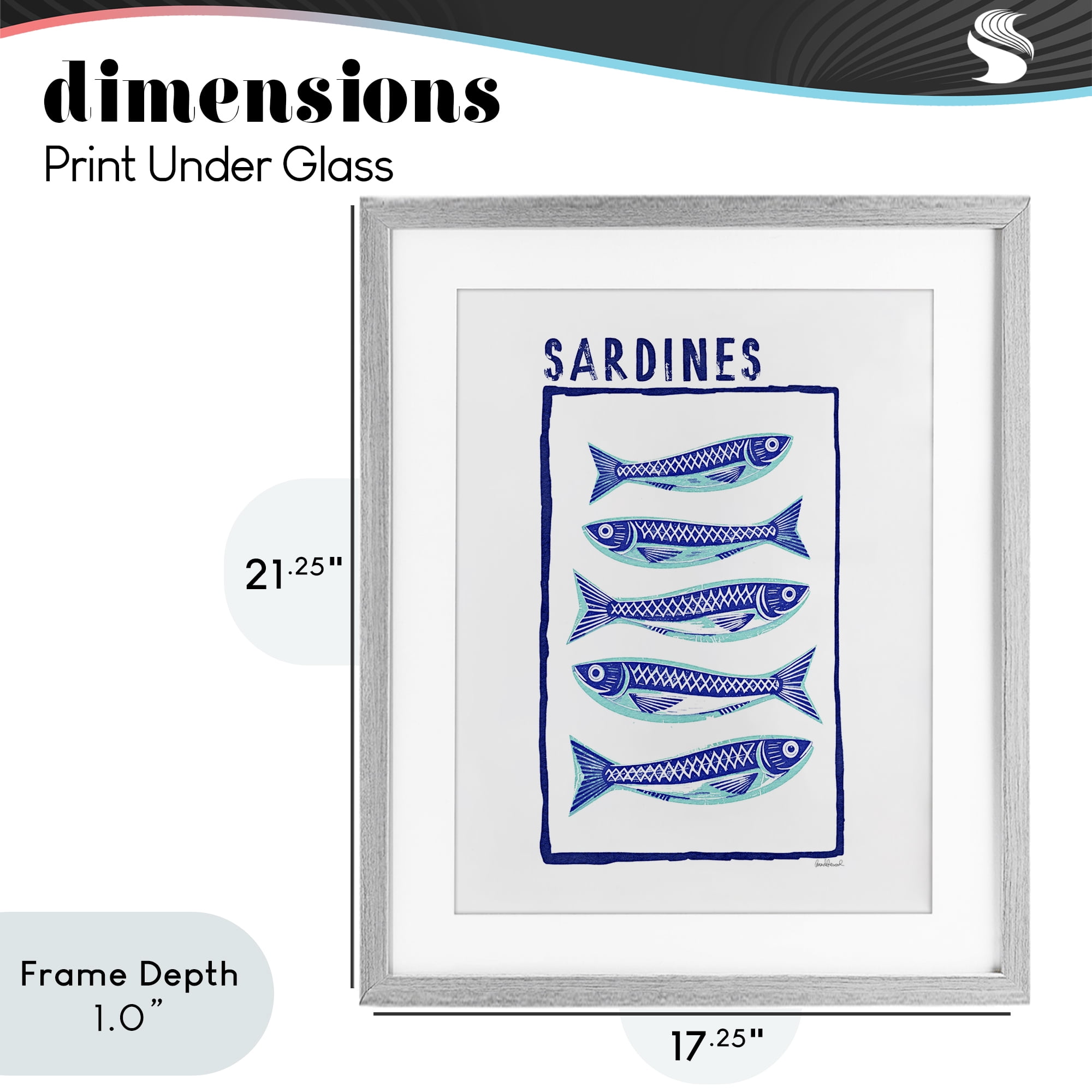 Stupell Industries Blocked Sardines Pattern Gray Framed Print Under Glass, design by Amanda Greenwood