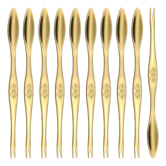 10 Pcs Stainless Steel Crab Forks 6.5 Inch Seafood Forks Crab Legs Cracker Utensils Seafood Picks Tools (Gold)