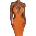 thumbnail image 4 of VISgogo Vestido sin mangas con cuello colgante para mujer, de una sola pieza con abertura larga sin espalda de color sólido, vestido de fiesta de cóctel ajustado VISgogo  moda, 4 of 5