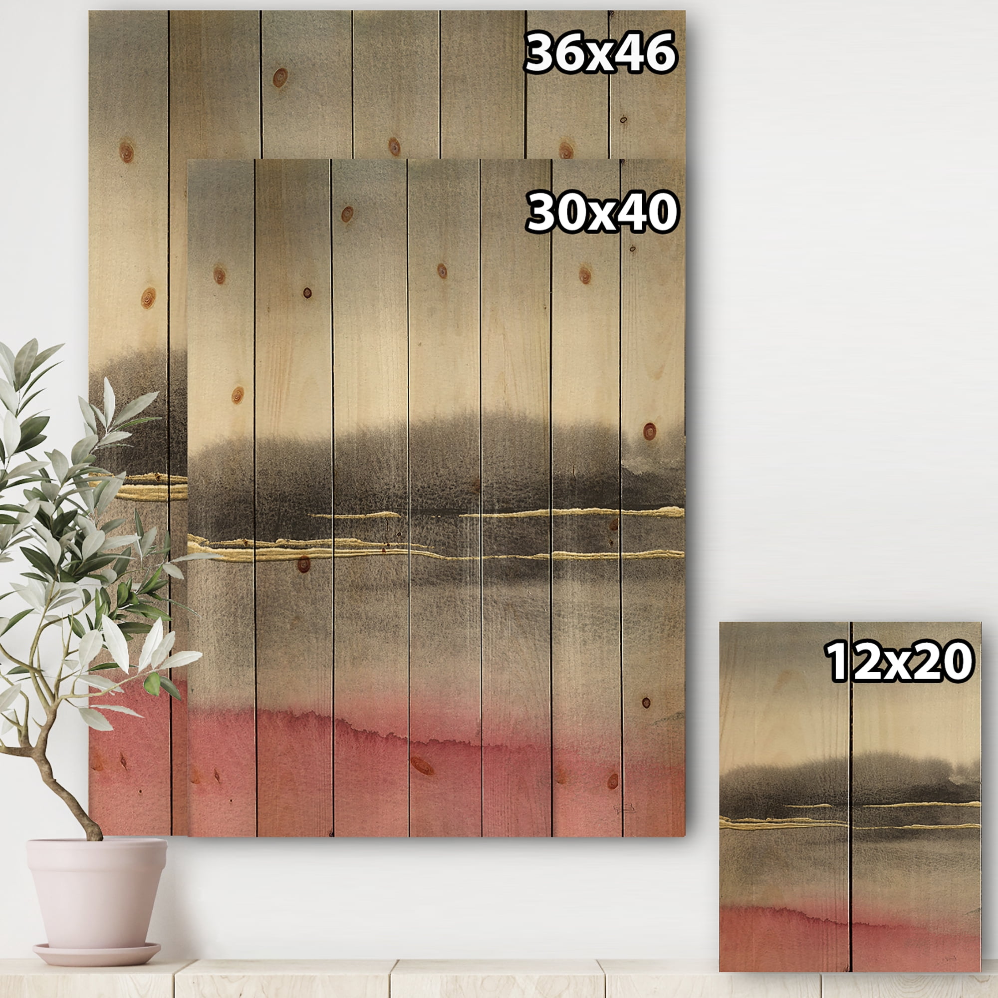 Designart 'Pink Shabby Storm II' Shabby Chic Print on Natural Pine Wood