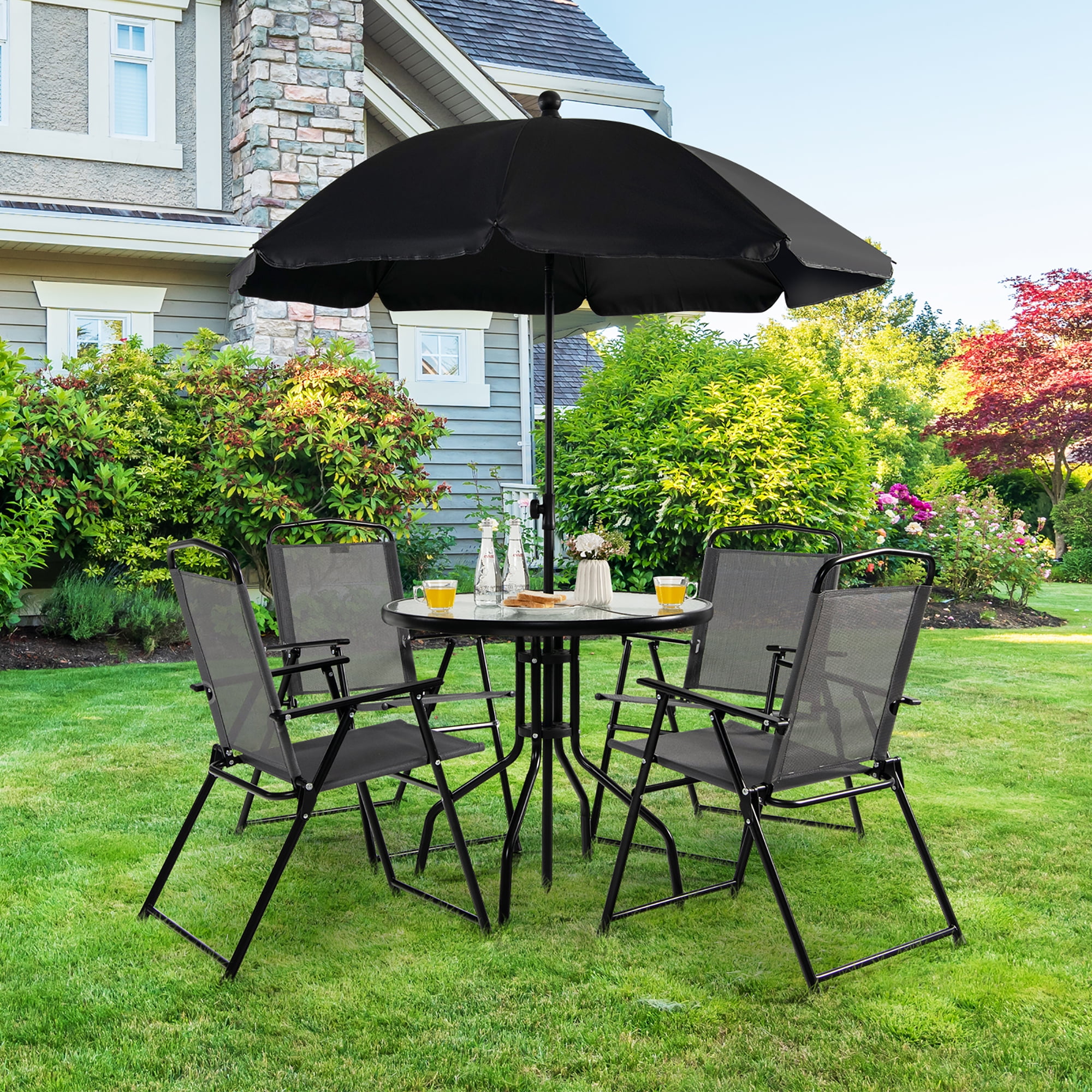 small outdoor dining set with umbrella