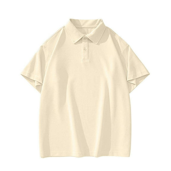 Fnnxeal Polo Shirts for Men, Casual Collared Big and Tall Shirt Summer Short Sleeves Mens Beige Polo Shirts Size L