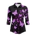 thumbnail image 2 of Uorisanigo Purple Butterflies Womens Moisture Wicking Casual Tennis Activewear Comfortable Breathable Athletic Polo Workout Tops 3/4 Sleeve Fashion Outing Wear for Women Size XL, 2 of 7