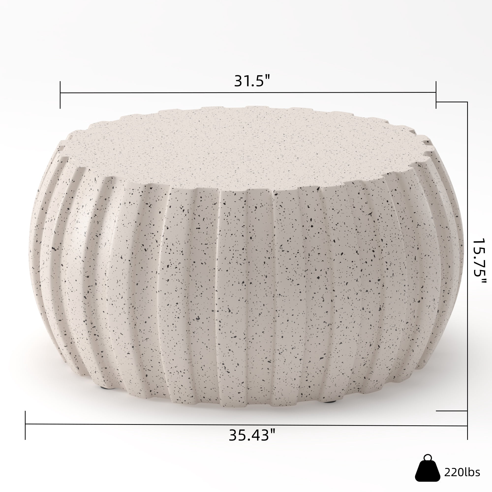 35.43" Modern Waterproof Coffee Table, Durable MgO Cement Design,Indoor & outdoor compatible(White)
