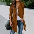 thumbnail image 2 of Womens Faux Suede Jacket Drapped Open Front Cardigan Lightweight Asymmetrical Hem Long Sleeve Fall Outerwear Coat (XL, Brown), 2 of 7