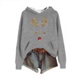 thumbnail image 2 of Women's Knit Christmas Deer Printed Hooded Sweatshirt, Cute Long Sleeve Pullover Hoodie, Fall Winter Fashion Casual Top,Gray,2XL, 2 of 5