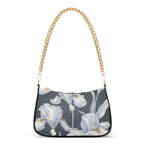 White FlowersWomen Small Shoulder Bag Crossbody Tote Hobo Bags Purse Clutch Handbags with Chain Strap for Women