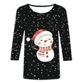 thumbnail image 4 of Womens 3/4 Sleeve Christmas Tops Workout Shirts Ladies Casual Snowman Print Crewneck Santa Xmas Tees Blouses, 4 of 4