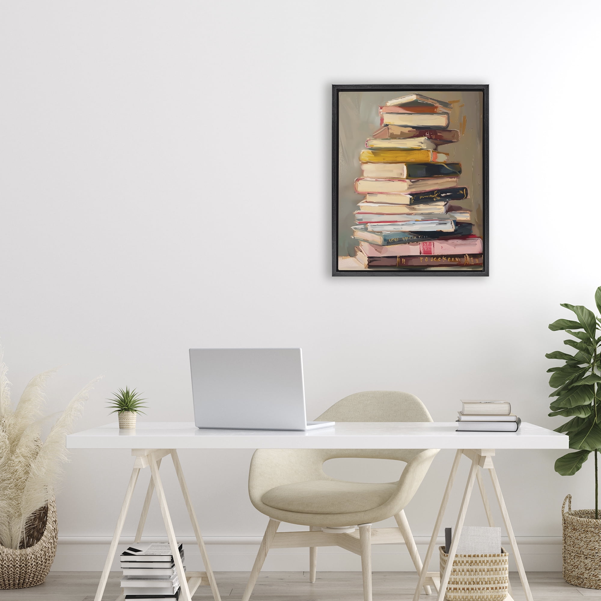 Stupell Industries Well Loved Bookstack Black Framed Floater Canvas Wall Art, design by LSR Design Studio