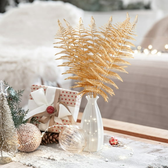 HongHeng 12Pcs Christmas Glitter Leaves Artificial Tropical Leaf Christmas Tree Sprays Glitter Leaf Garland Flashing Christmas Picks DIY Bouquet Stem Floral Branches for Xmas Wreath