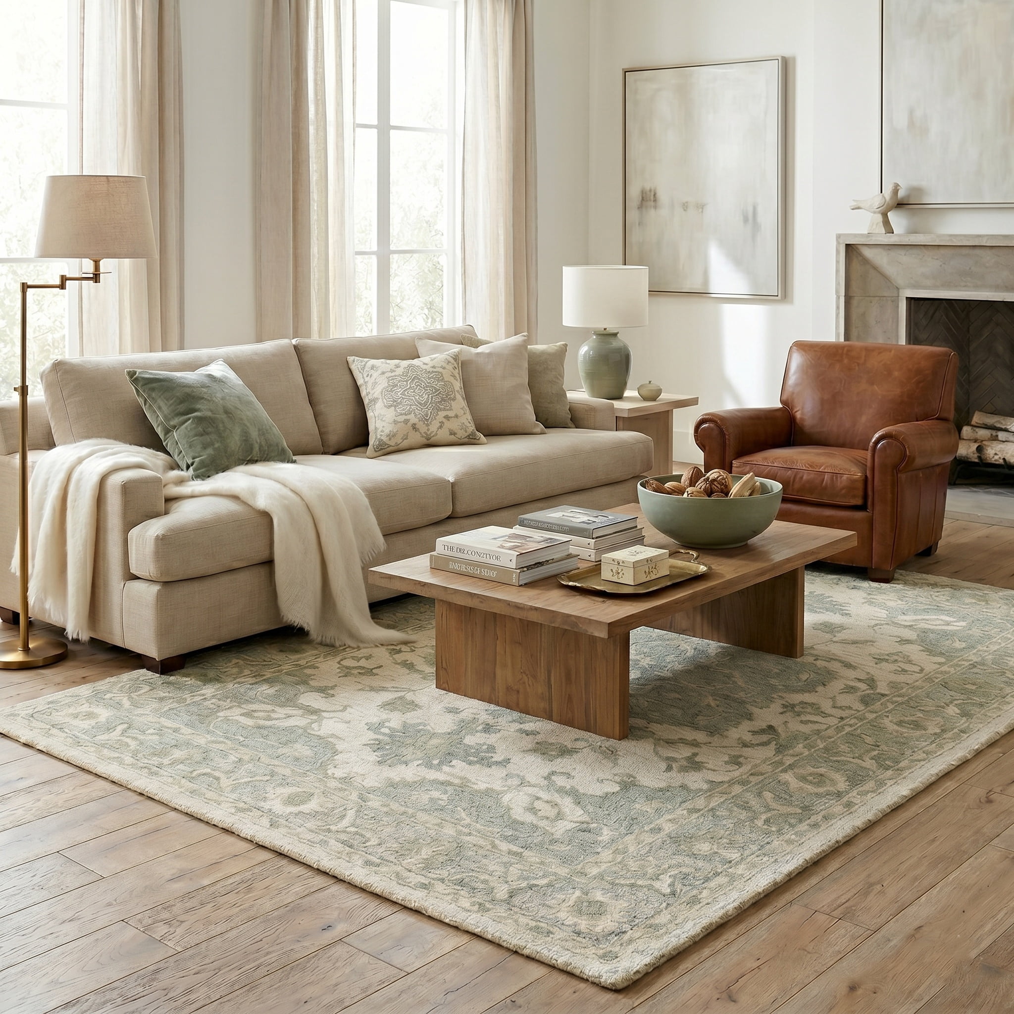 Ox Bay Epoch 5' x 7'9" Green/Ivory Medallion Hand-Tufted Wool Blend Indoor Area Rug