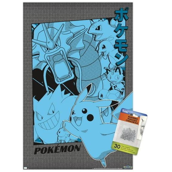 Pokemon - Group Anime Wall Poster with Push Pins, 14.725" x 22.375"