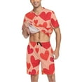 thumbnail image 3 of joogoo Men's Pajama Set Red Hearts Print V-Neck Pj Shorts Set 2 Piece Loungewear Sleepwear L, 3 of 7