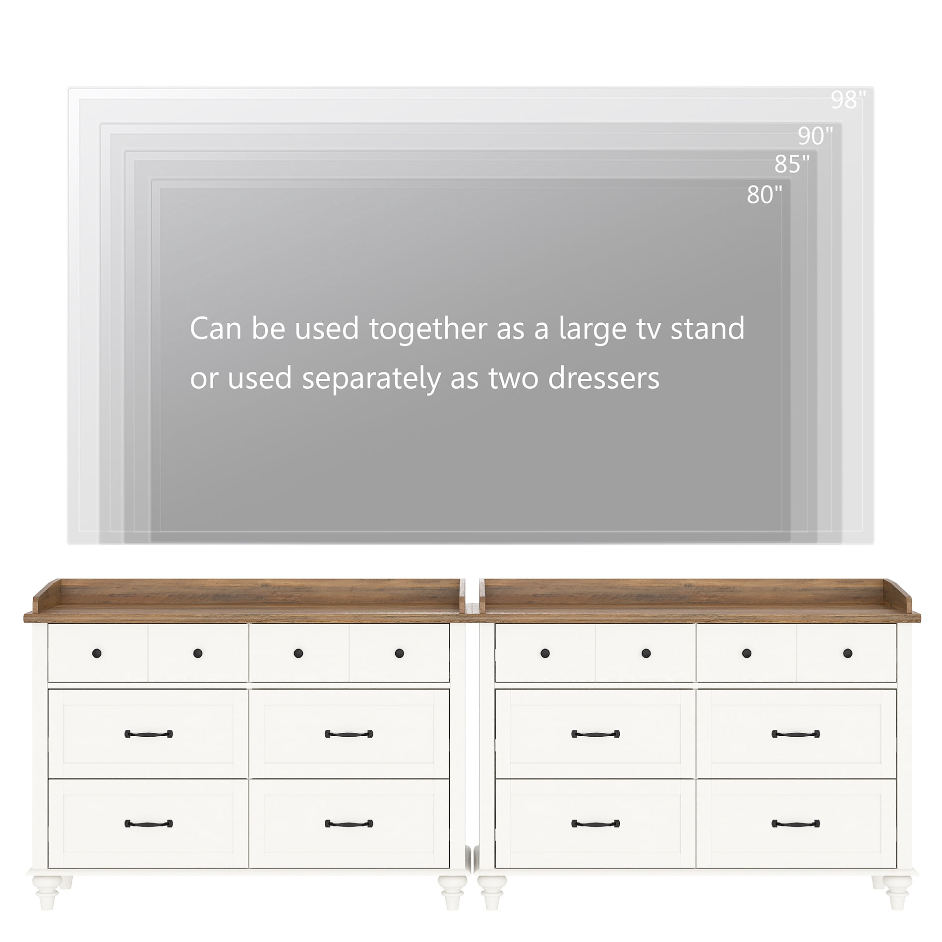Set of 2 Dressers with 12 Drawers, Wooden Kids Dresser for Kids Room Living Room, White