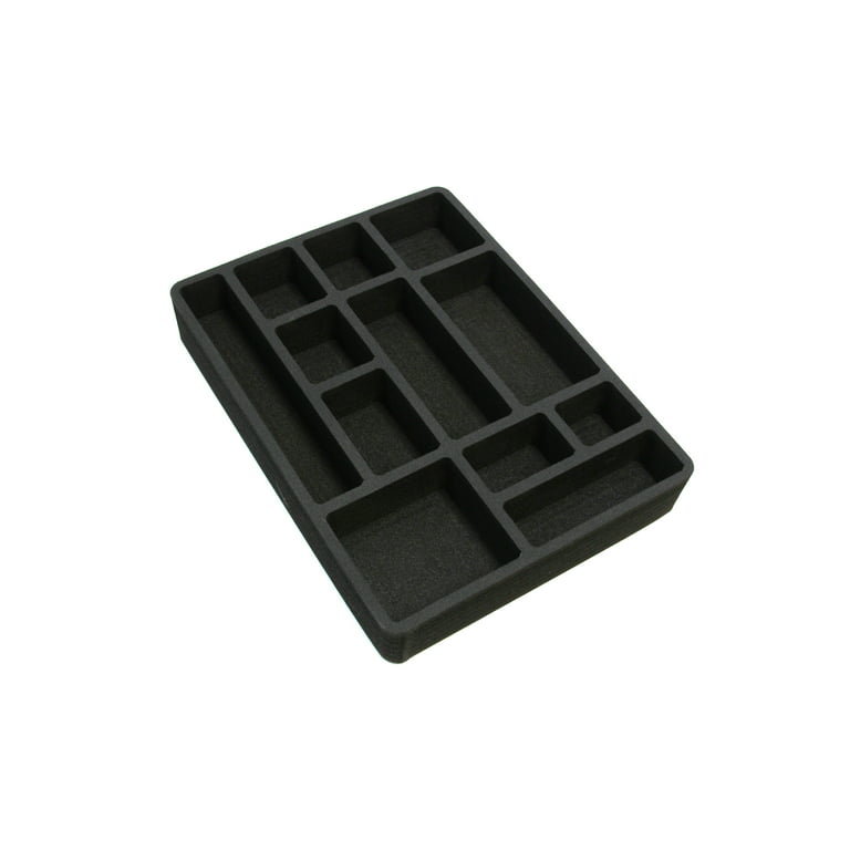 Black Extra Deep Desk Drawer Organizer - Plastic Tray with Seven Bins
