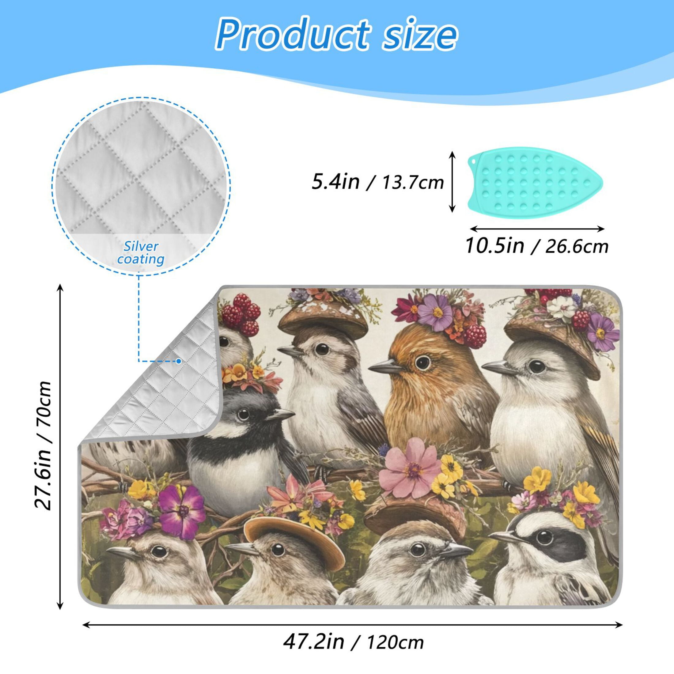 Gray Various Birds Ironing Mat Blanket for Table Top Travel Portable Ironing Board Pad 47.2x27.6 Inch