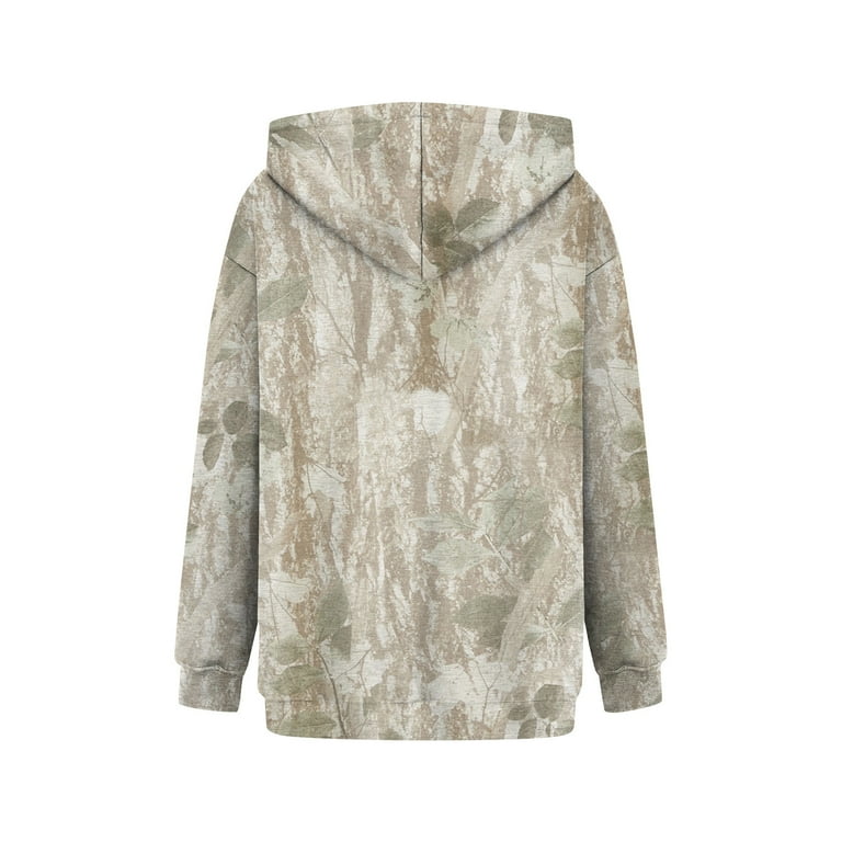 XDDLITP Womens Camo Hoodies Maple Leaf Print Long Sleeve