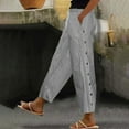 thumbnail image 2 of Promotion Sale! Women's Cotton Linen Striped Pants High Waist Button Front Slim Fit Trousers Casual Lounge Pinstripe Chic Summer Comfortable Relaxed Fit With Pockets Black L Size, 2 of 5