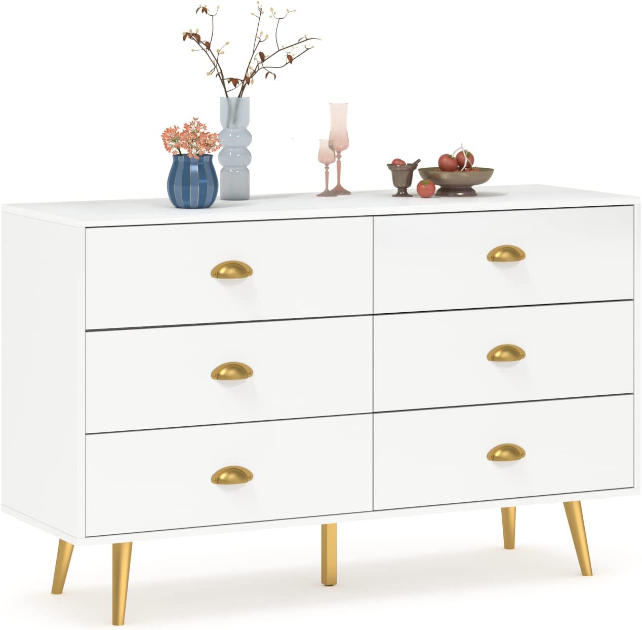 Dresser for Bedroom Modern 6 Drawer Double Dresser with Metal Pulls