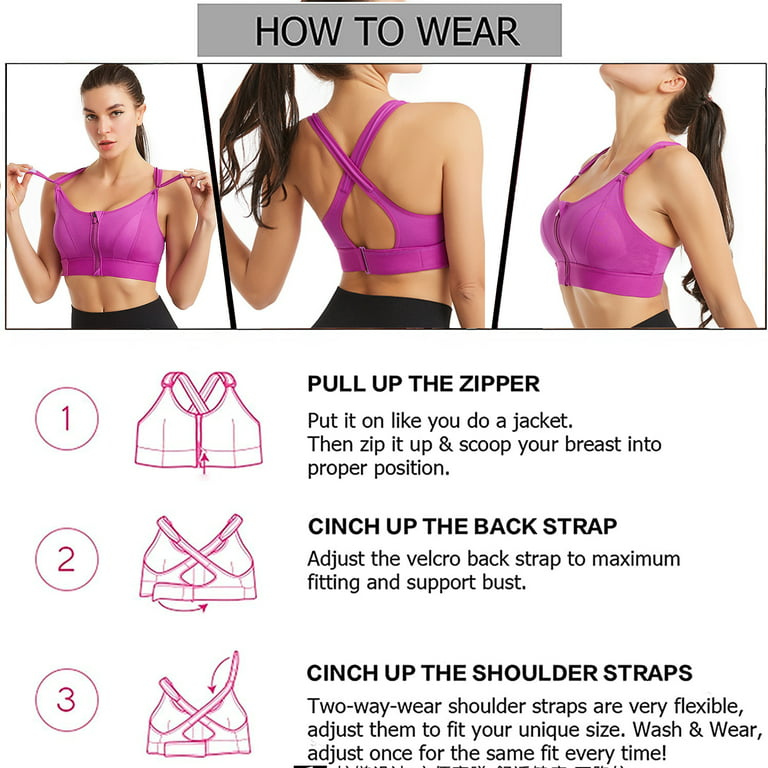 Elbourn 3Pack Works Women's Plus Size Zip Front Bra High Impact