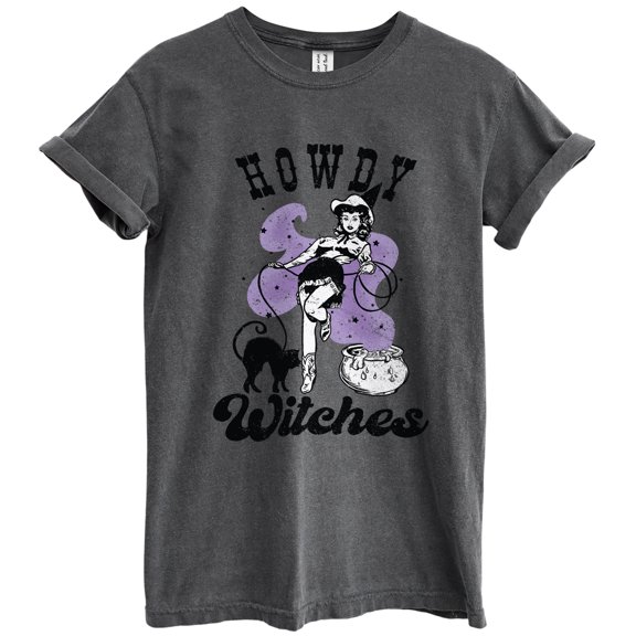Howdy Witches T-Shirts for Women Men, Halloween Fun Graphic Tee Short Sleeve Tops - Vintage Pepper