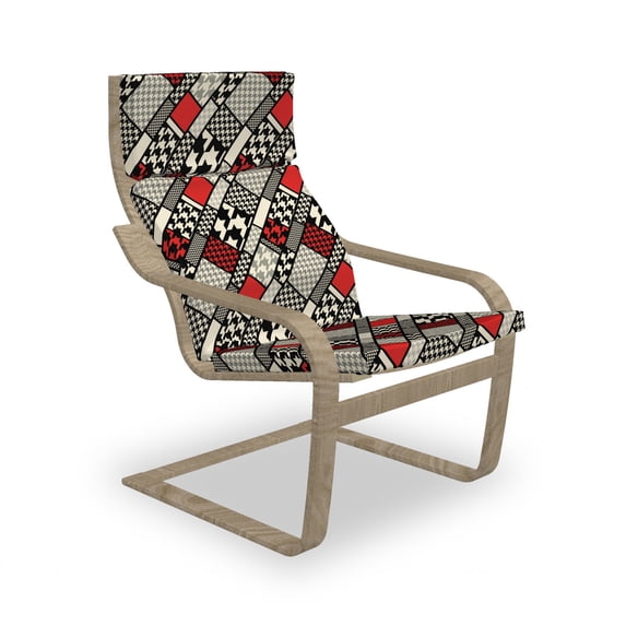 Modern Armchair Pad and Slipcover, Minimalist Abstract Pattern with Retro Fashion Geometric Effect, 1 Piece Soft Cushion Replacement with Removable Cover, White Black Red, by Ambesonne