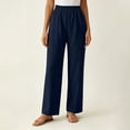 thumbnail image 2 of Womens Straight Leg Casual Pants Elastic High Waist Full Length Bottoms Loose Lightweight Vacation Trousers Navy XL, 2 of 6