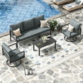 thumbnail image 6 of MRUAKA 4-Piece Outdoor Patio Conversation Set, Metal Frame Furniture Sofa with Armchairs & Coffee Table, Weather-Resistant Cushions for Balcony, Deck, Poolside Gray, 6 of 9