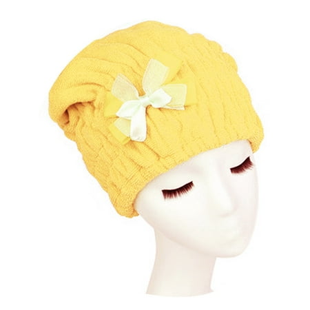 Yellow Ribbon Bow Tie Dry Hair Magic Drying Wrapping Hat Bathing Spa