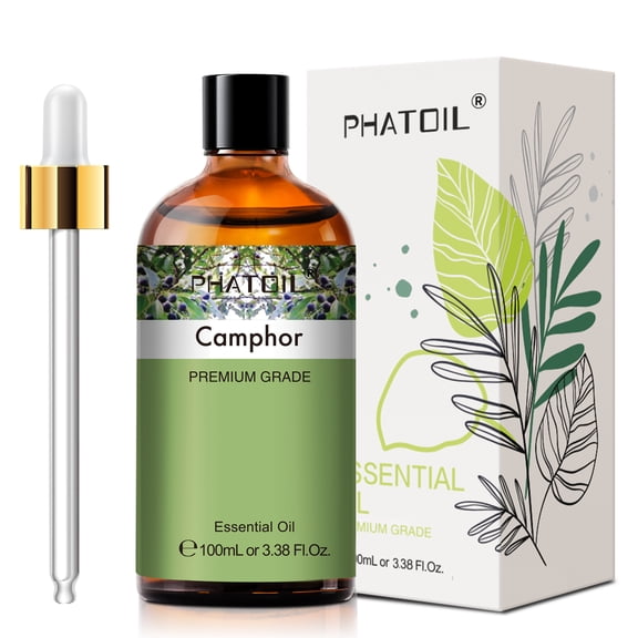 PHATOIL 100% Pure Camphor Essential Oils Perfect for Aromatherapy, Spa Massage, Yoga, 100ml/3.38 fl.Oz