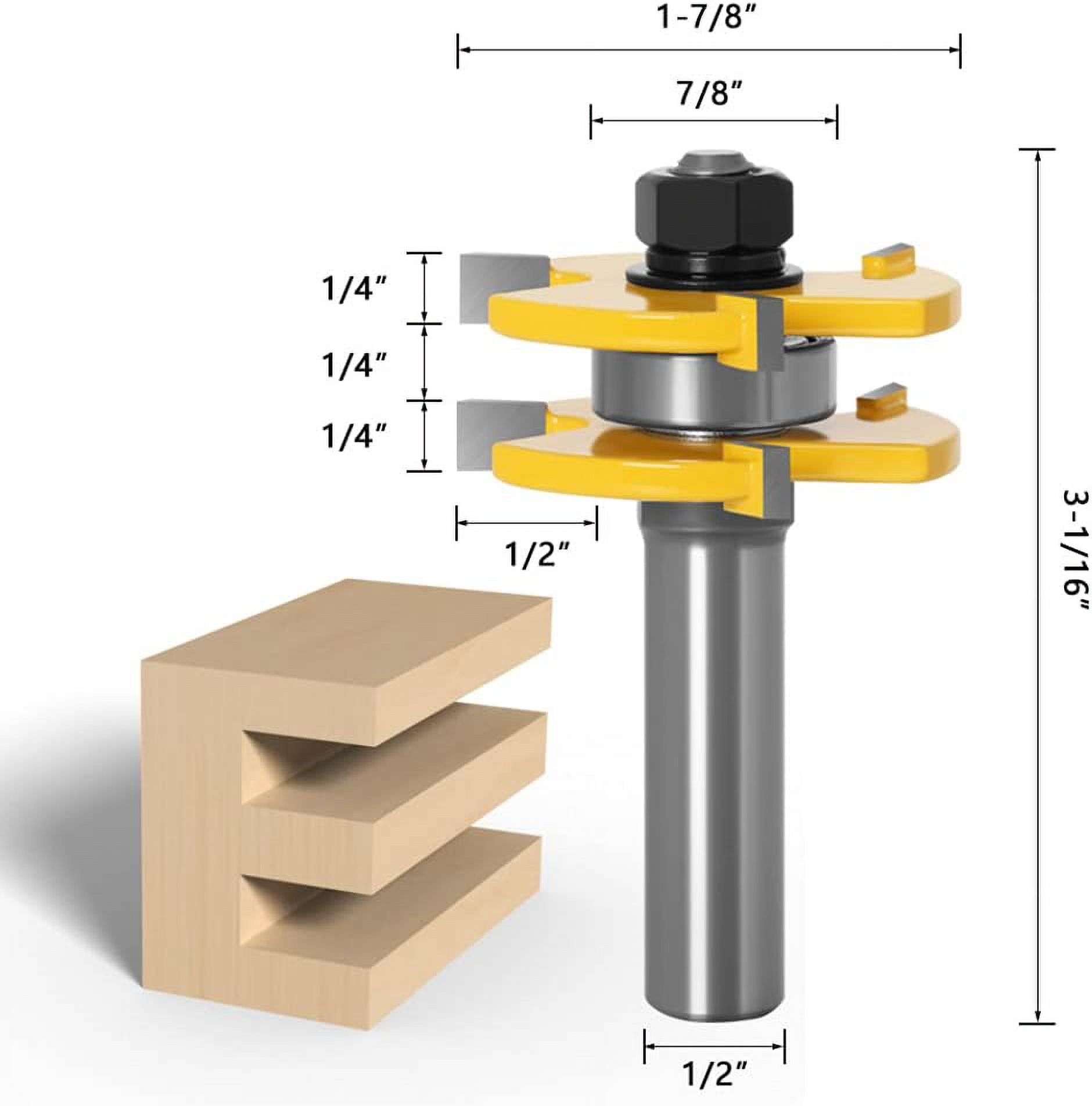 45 Degree Lock Miter Router Bit + Tongue Drill Bit + Slotting Cutter, Woodworking Milling Cutter for Carpentry Tools (1/2''(12.7Mm))
