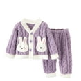 thumbnail image 2 of Godderr Kids Toddler Girls Pajamas Outfits 2 Piece Fleece Pajamas Pj Set , 12M-8Y Baby Casual Loungewear New Newborn Long Sleeved V-Neck Thickened Sleepwear Set Outfit, 2 of 7