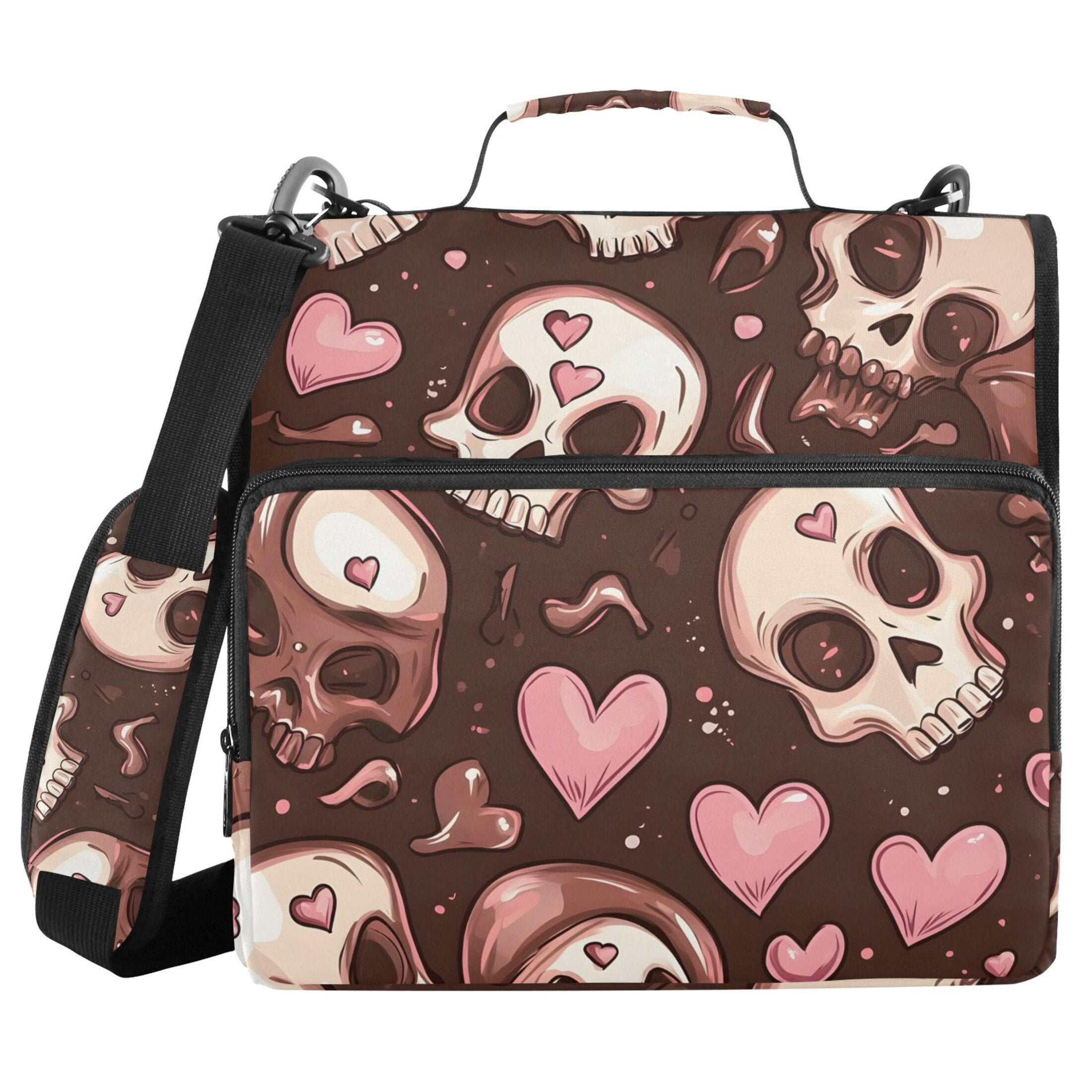 ALAZA Zipper Binder Skull Hearts 3 Ring Trapper Keeper File Folder Organizer Bag