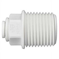 Push-Fit Adapter Fitting, 1/4 in Tube Size, Polypropylene, White, 10 PK