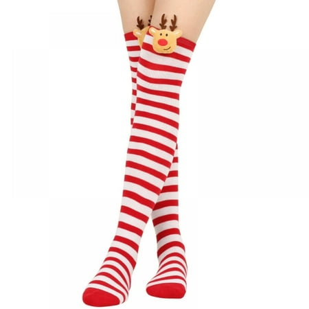 

Xmarks Women Striped Over Knee Socks Thigh High Stockings for Halloween Christmas