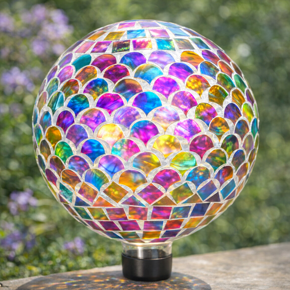 Charming Outdoor Mosaic Gazing Ball  -  Waterproof Glass Gazing Balls, Ideal for Enhancing Patio, Yard, & Walkway Decor