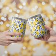 thumbnail image 2 of 12oz Stemless Wine Tumblers Yellow Lemon Fruit Leaves White Pattern Vacuum Insulated Stainless Steel Travel Tumbler Cups Mug with Lid and Straw for Champaign,Cocktail,Beer with Cleaning Brush, 2 of 5
