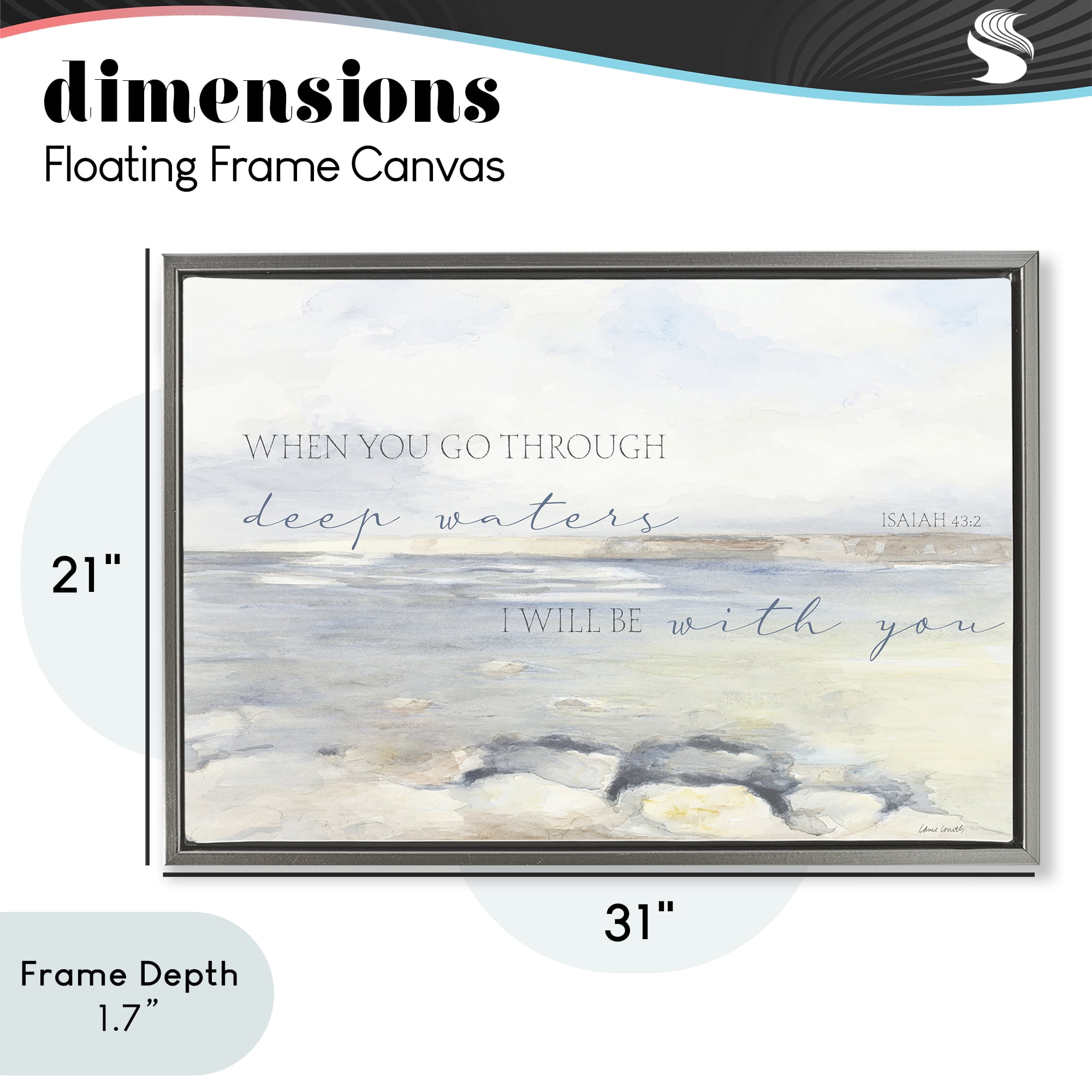 Stupell Industries Deep Waters Isaiah 43:2 Gray Framed Floater Canvas Wall Art, design by Lanie Loreth