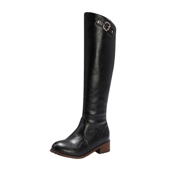 LOVZFMLL Cowboy Boots for Women Knee High Chelsea Boots Side Zipper Round Toe Slip Resistant Low Block Heel Fall Winter Fashion
