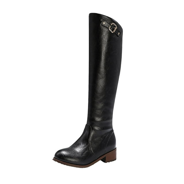 LOVZFMLL Cowboy Bottes pour Femmes Bottes Chelsea Hauteur Genou Fermeture Éclair Latérale Bout Rond Antidérapantes Talon Bloc Bas Automne Hiver Mode