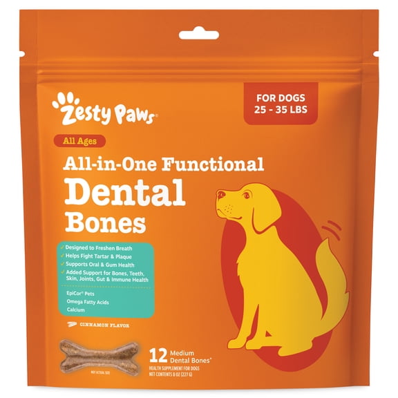 Zesty Paws All-in-One Dental Bones Medium Dogs, 12 Count