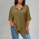 thumbnail image 2 of Conjuntos de maestra/o,Camiseta informal de manga 3/4 con cuello en V para mujer, talla grande, color liso, poliéster suave, para uso diario, sopatenor, 2 of 9