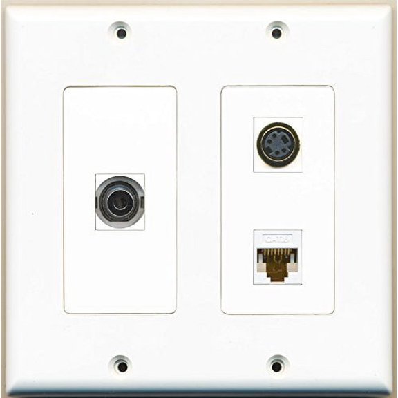 RiteAV - 1 Port S-Video 1 Port 3.5mm 1 Port Cat6 Ethernet White - 2 Gang Wall Plate