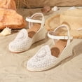 thumbnail image 2 of Rokment Boho Braided Sunflower Espadrilles Wedges Dress Sandals for Women Beach Summer Vacation Casual Crochet Closed Toe Platform High Heels White Size6, 2 of 5
