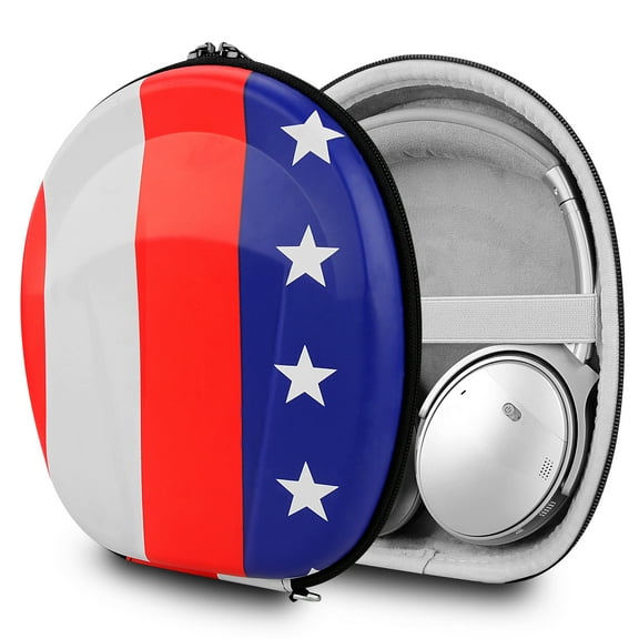 Geekria Shield Case Compatible with Boses QuietComfort Ultra, QC 45/35/25/15/SE, Replacement Protective Hard Shell Travel Carrying Bag with Cable Storage (US Flag)
