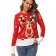 thumbnail image 2 of HA-EMORE Womens Reindeer Ugly Christmas Sweater LED Light Up Built-in Light Bulbs Holiday Knitted Sweater Cardigan Pullover Jumper Milu deer L, 2 of 7